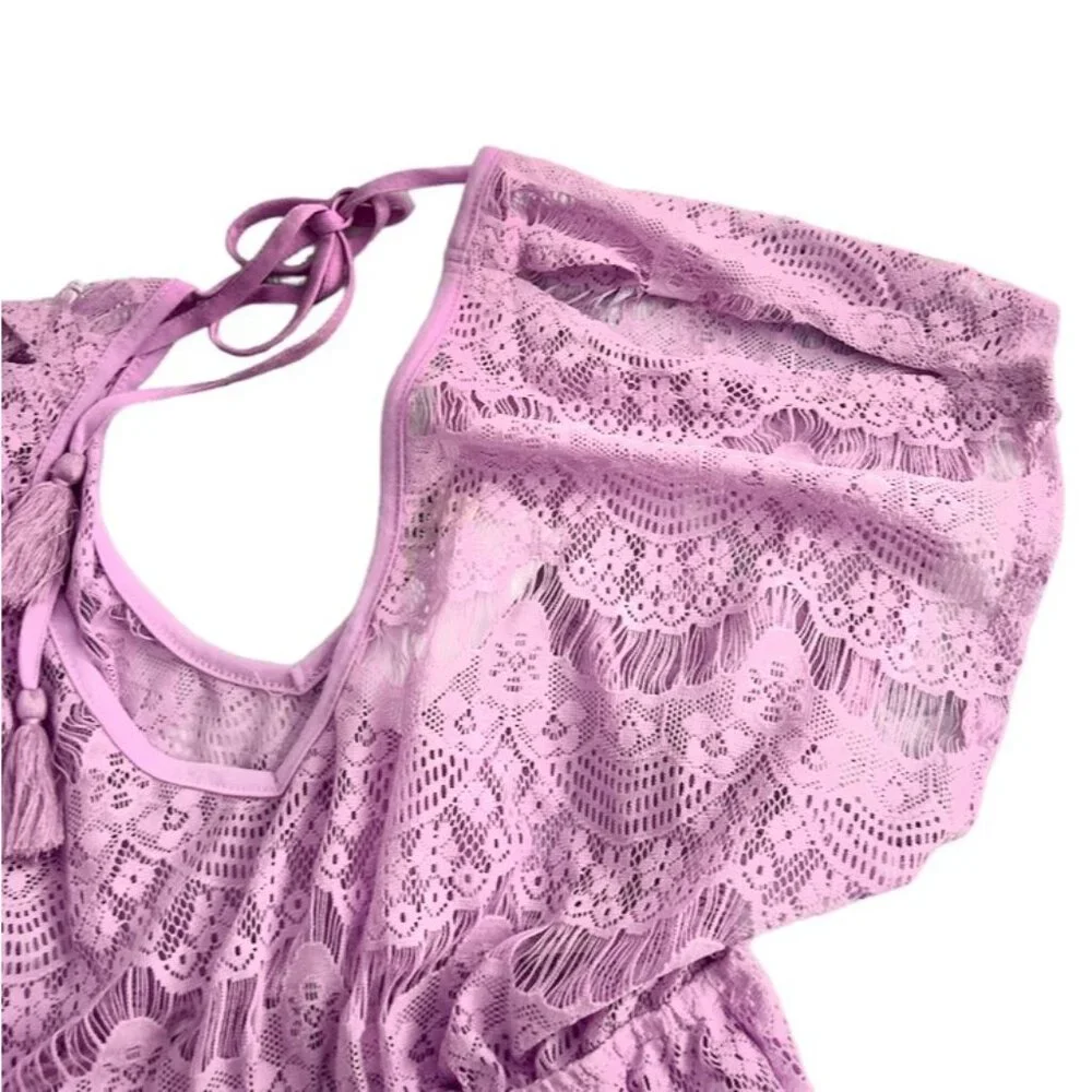 MIKEN Women's Lace Cold-Shoulder Swim Cover-Up Violet Tulle - Picture 5 of 7